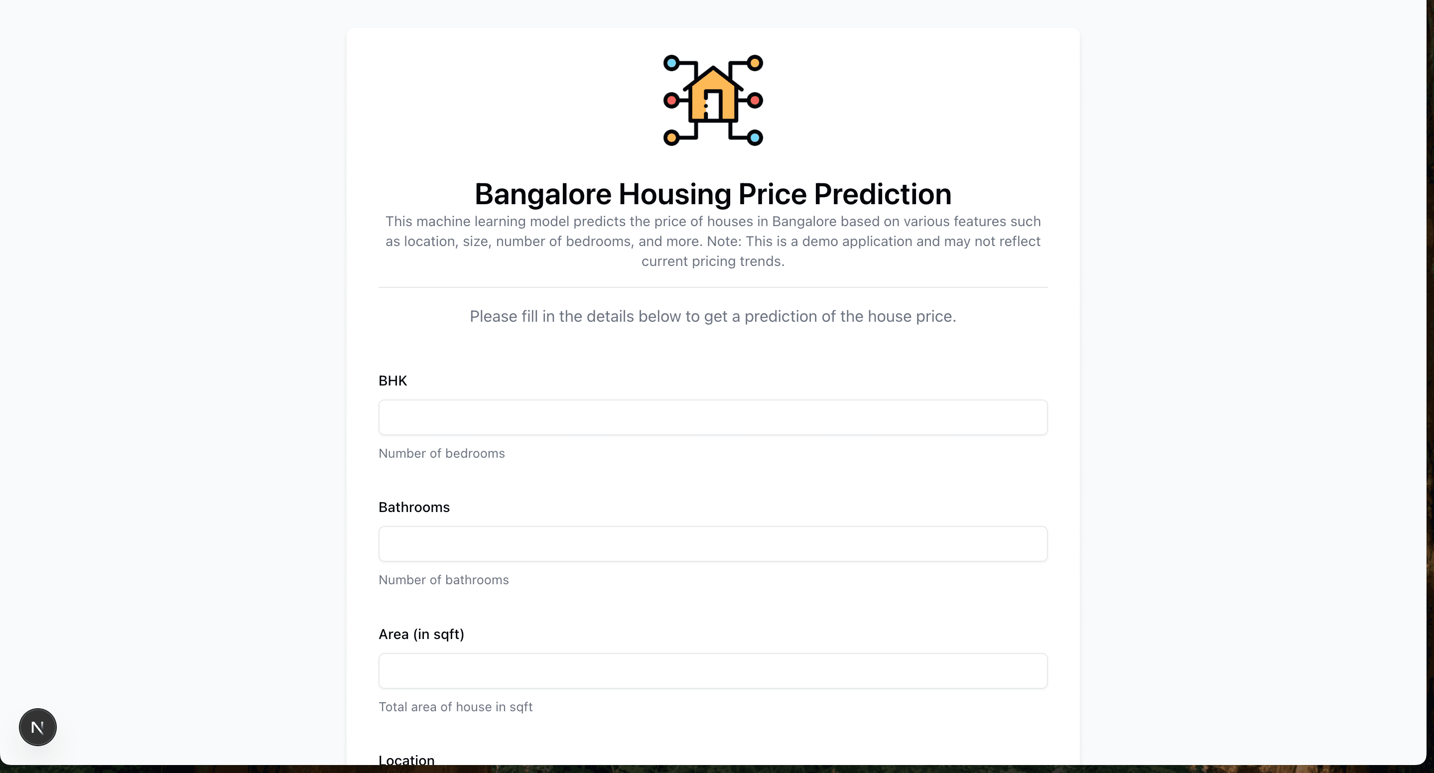 Bangalore House Price Prediction Screenshot 1