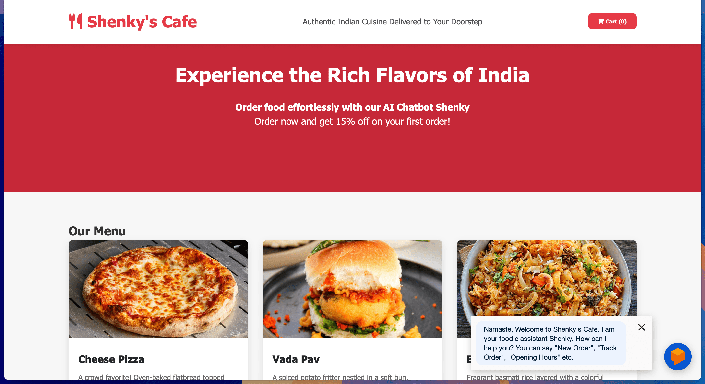 Shenky - An AI Chatbot for Food Ordering Screenshot 1