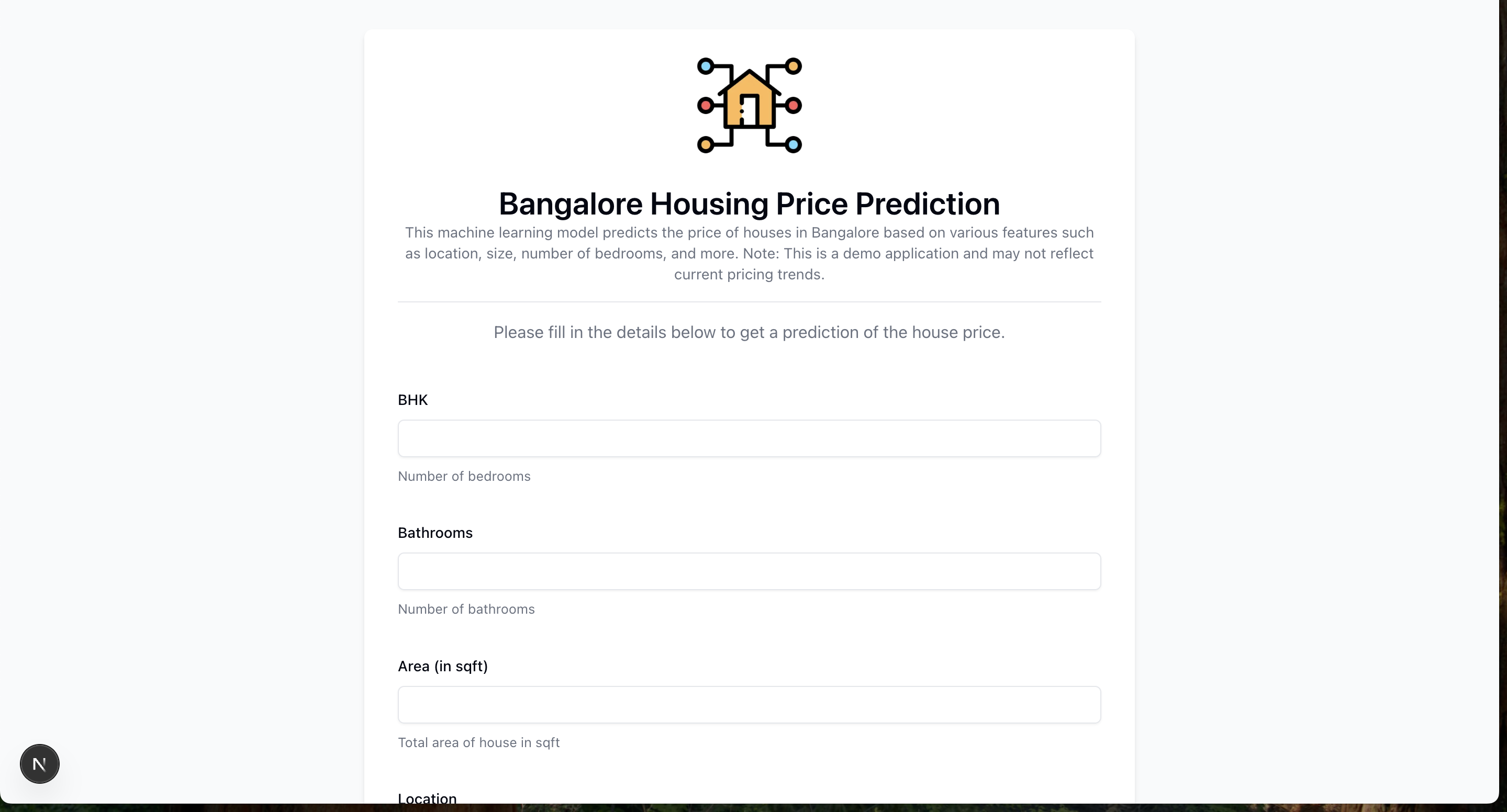 Bangalore House Price Prediction Screenshot 1