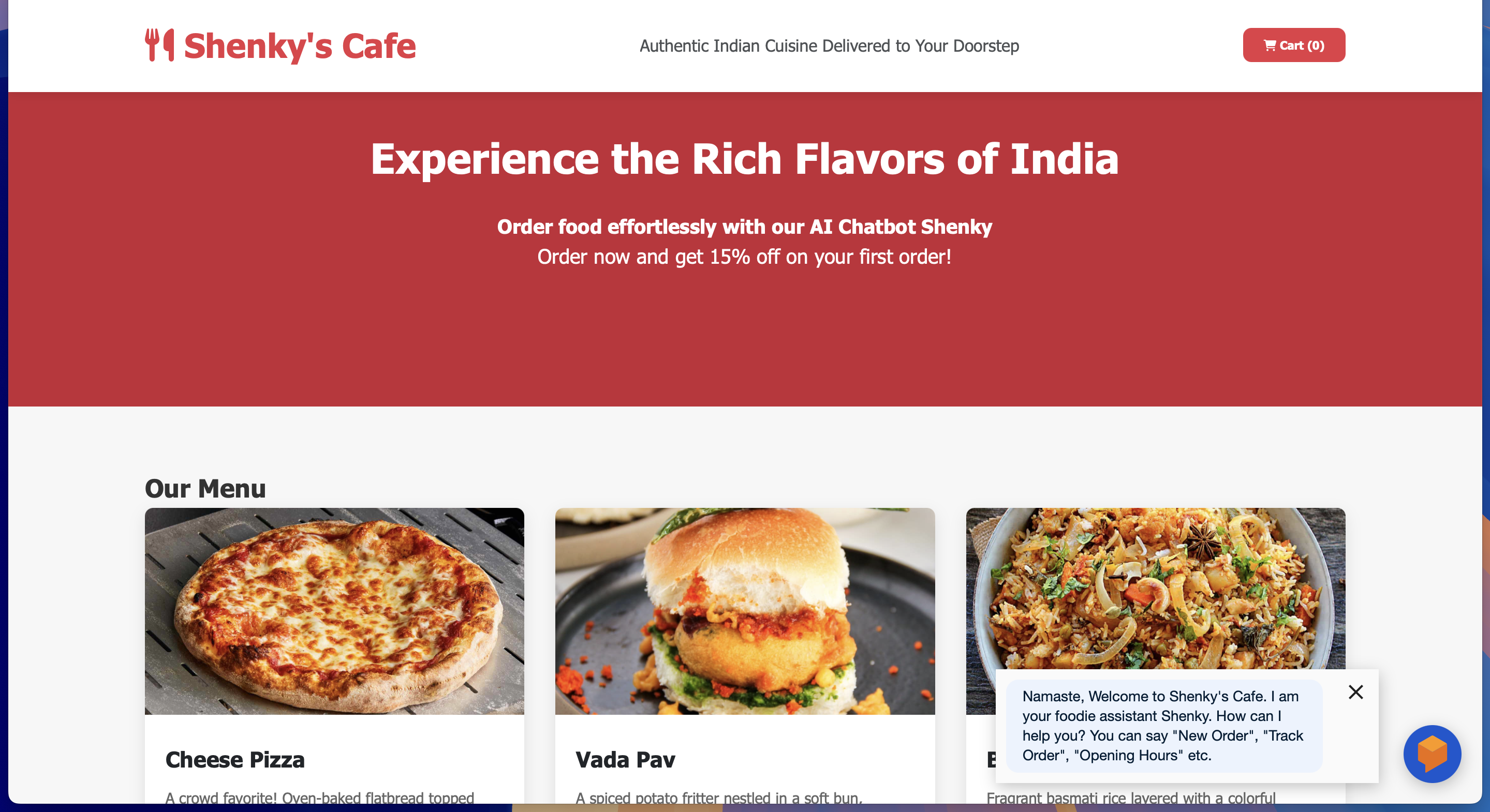 Shenky - An AI Chatbot for Food Ordering Screenshot 1